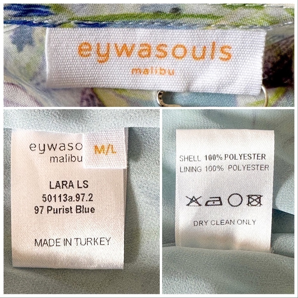 NWT Eywasouls Malibu | Lara Long Sleeve Dress., blue floral, Size M/L - Picture 14 of 16